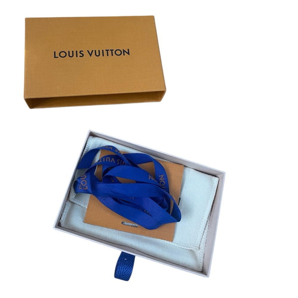Louis Vuitton Cream Pouch with Blue Ribbon and Tan Box